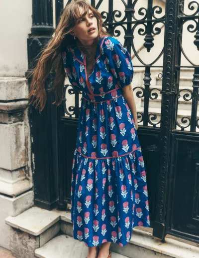 Boden Rhea Embroidered Midi Dressgallery Blue, Dahlia Sprig Women