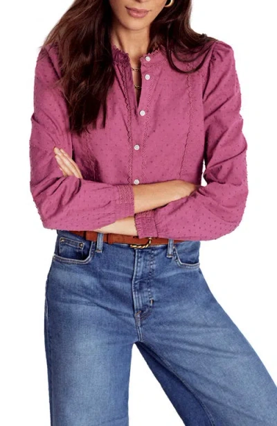 Boden Rhea Long Sleeve Button Front Cotton Dobby Top In Purple