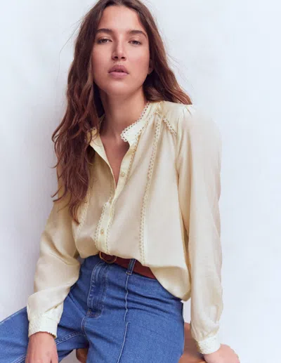 Boden Rhea Trim Detail Silk Top Ivory  In White