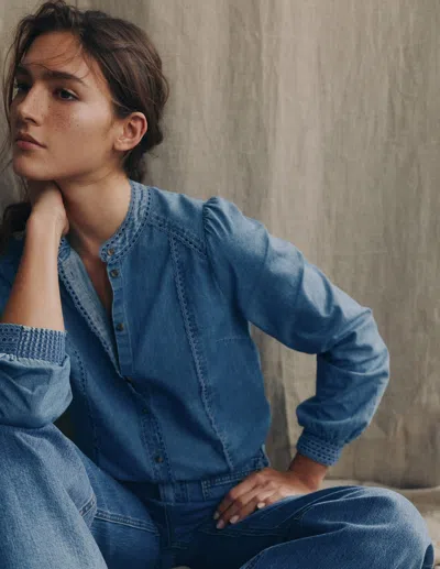 Boden Rhea Trim Insert Denim Top Light Vintage  In Blue