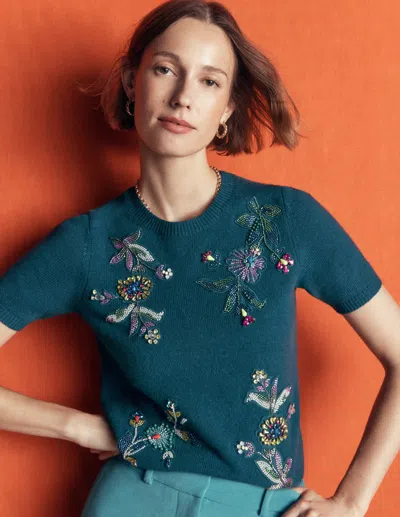 Boden Ria Verziertes Strick-t-shirt In Blau | Grösse Xs In Blue