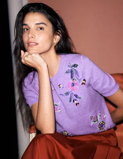Boden Ria Verziertes Strick-t-shirt-amethyst In Lila | Grösse Xs In Purple