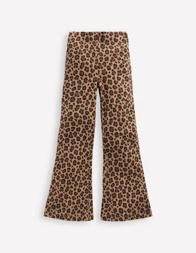 Boden Kids' Ribbed Flare Leggings-leopard Female  In Brown