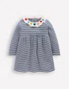 Boden Ribbed Jersey Dress Starboard Blue Ivory Stripe Girls  In Blue