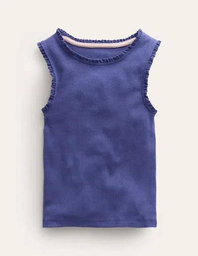 Boden Kids' Ribbed Lace Trim Tank Topstarboard Girls  In Blue