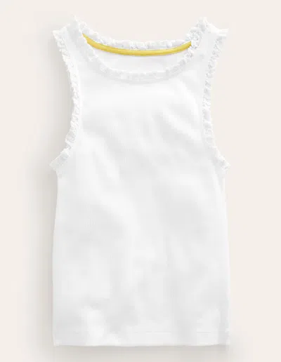 Boden Kids' Ribbed Lace Trim Tank Topwhite Girls  In White