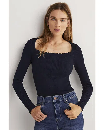 Boden Ribbed Square Neck Knit Top In Blue