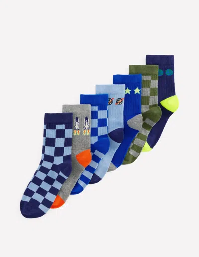 Boden Kids' Rippstrick-socken Im 7er-pack | Grösse 23-26 In Blue