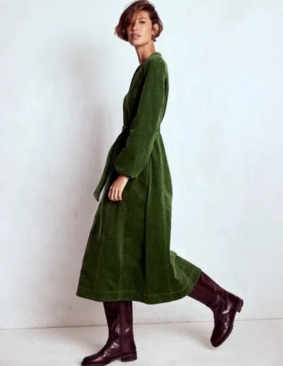 Boden Ros Panelled Cord Midi Dress Green Fir