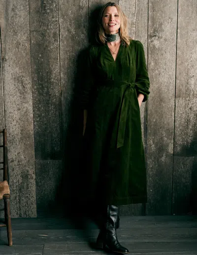 Boden Ros Panelled Cord Midi Dress Green Fir