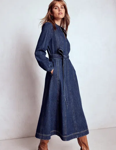 Boden Ros Panelled Denim Midi Dress Indigo Denim  In Blue