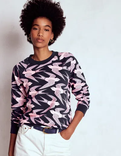Boden Rosa Printed Sweatshirt Navy, Pink Swooping Swallow  In Multi