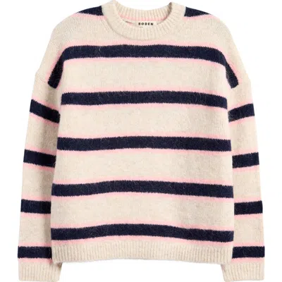 Boden Rosemary Relaxed Fluffy Stripe Sweater In Oatmeal Melange Navy