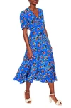 Boden Rosie Floral Print Puff Sleeve Godet Maxi Dress In Blue