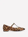 Boden Round Toe T-bar Flats-leopard Female  In Brown