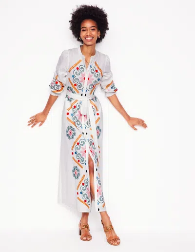 Boden Ruby Linen Blend Shirt Dresswhite Embroidery Women