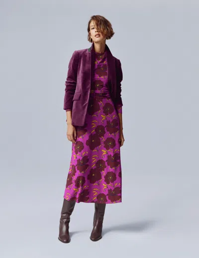 Boden Ruched Jersey Midi Dress Hollyhock, Peony Bloom  In Purple