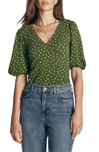 Boden Ruched Short Sleeve Wrap Top In Green