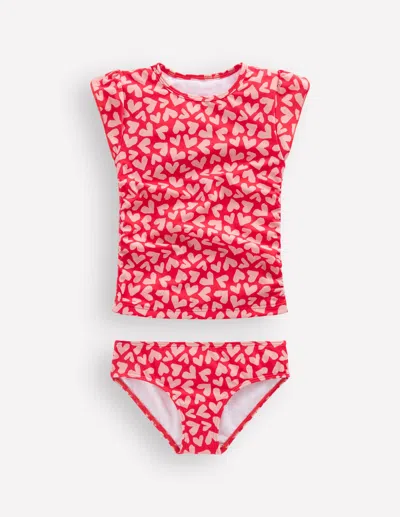 Boden Kids' Ruched Tankini Set Rockabilly Red Collage Hearts