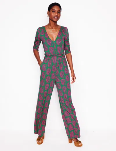 Boden Ruched Waist Jumpsuit Green, Paisley Heart Women
