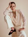 Boden Ruffle Detail Lace Blouse Ivory  In White