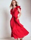 Boden Ruffle Detail Tier Midi Dress-poppy Red Female  In Red
