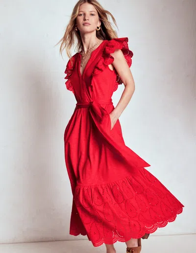 Boden Ruffle Detail Tier Midi Dress Poppy Red Women