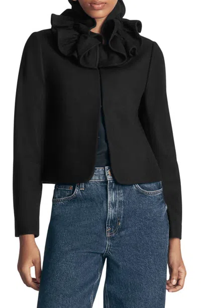 Boden Ruffle Neck Wool Blend Jacket In Black