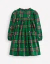 Boden Ruffle Neck Woven Dress Star Check  In Green