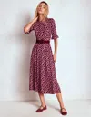 Boden Ruffle Seamed Midi Dress Chestnut, Heart Cascade  In Multi