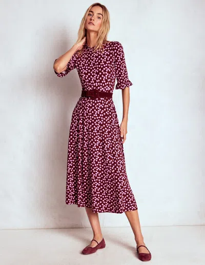 Boden Ruffle Seamed Midi Dress Chestnut, Heart Cascade  In Multi