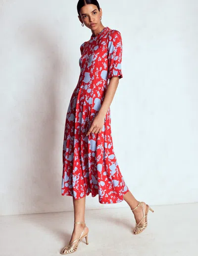 Boden Ruffle Seamed Midi Dress Poppy Red, Dainty Sprigs