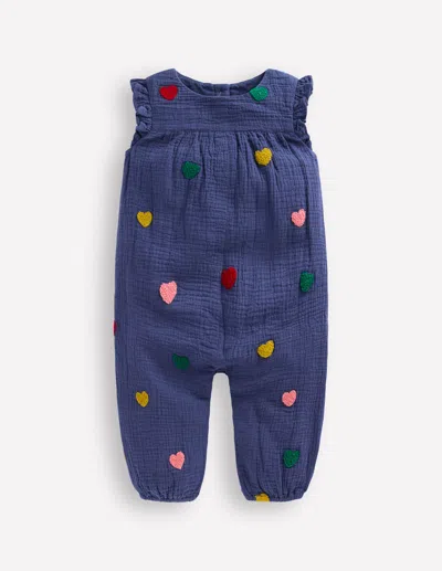Boden Babies' Ruffle Sleeve Romper-navy Hearts Female  In Blue
