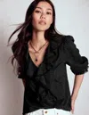 Boden Ruffle V Neck Blouse Black Women  In Black