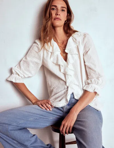 Boden Ruffle V-neck Blouse-white Female  In Gold