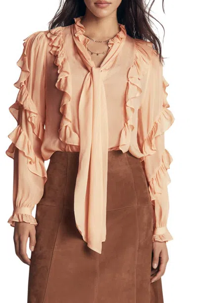 Boden Ruffled Tie Neck Georgette Top In Orange