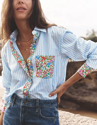 Boden Sadie Relaxed Cotton Shirt Blue Stripe, Flowerbed Hotch