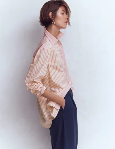 Boden Sadie Relaxed Cotton Shirt Pink Stripe Hotch  In Neutral