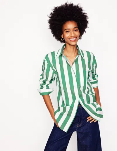 Boden Sadie Relaxed Cotton Shirtrich Emerald Wide Stripe Women  In Rich Emerald Wide Stripe