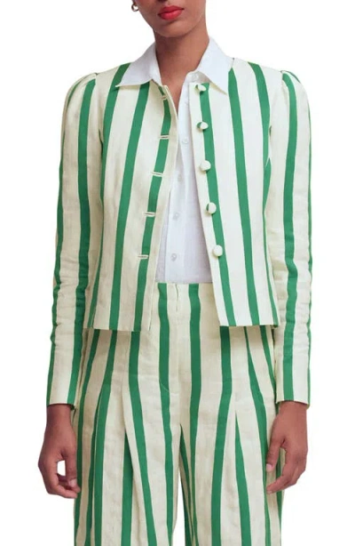 Boden Salisbury Stripe Puff Sleeve Linen & Cotton Jacket In Green