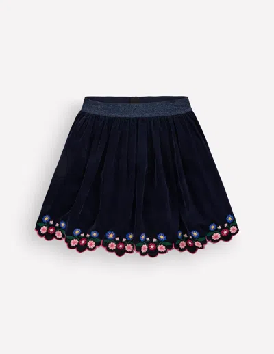 Boden Kids' Samtrock Mit Muschelsaum In Navy | Grösse 98 In Blue