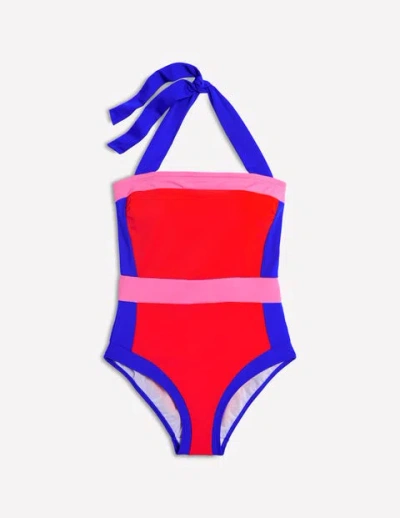 Boden Santorini Halterneck Swimsuit Fire Red Colourblock Women