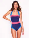 Boden Santorini Halterneck Swimsuitnavy/ Coral Punch Pink/ Blue Women  In Navy/ Coral Punch Pink/ Blue