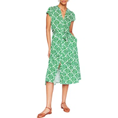Boden Sara Scallop Print Jersey Shirtdress In Green