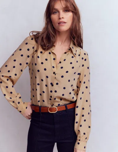 Boden Sara Silk Shirt Safari, Painted Dot  In Brown
