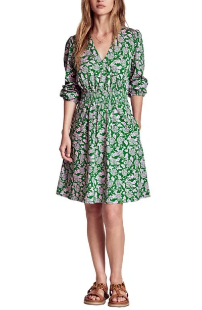 Boden Sarah Floral Long Sleeve Jersey Dress In Green