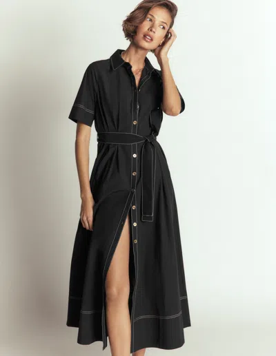 Boden Sarah Midi-hemdblusenkleid Aus Baumwolle In Schwarz | Grösse 48 In Black