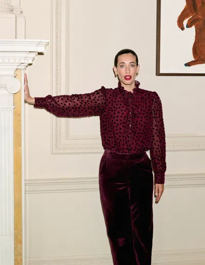 Boden Sasha Devore Velvet Top Deep Wisteria Spot  In Burgundy