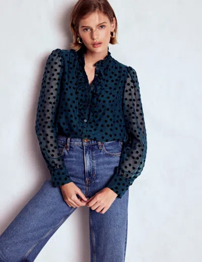 Boden Sasha Devore Velvet Top Navy Spot  In Blue