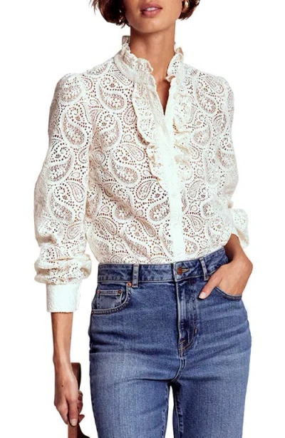 Boden Sasha Sheer Lace Button-up Shirt In White